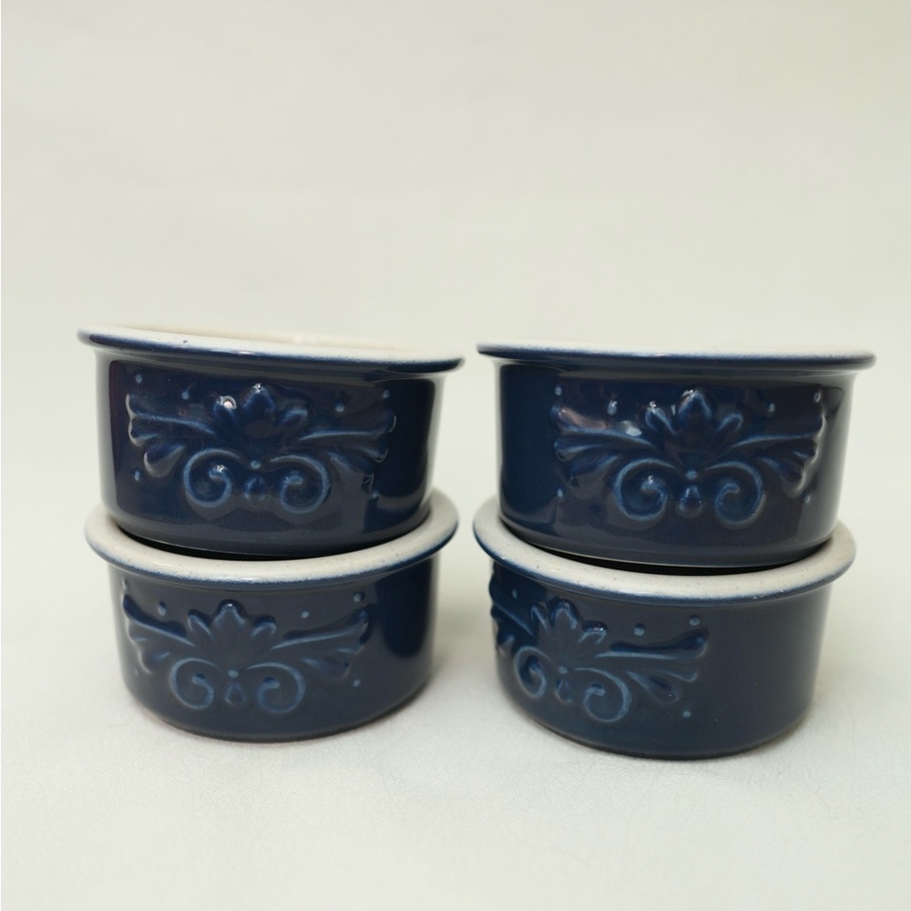Pfaltzgraff ‘Weir in Your Kitchen’ Discontinued Navy Blue 4” Speckle Ramekins(4)